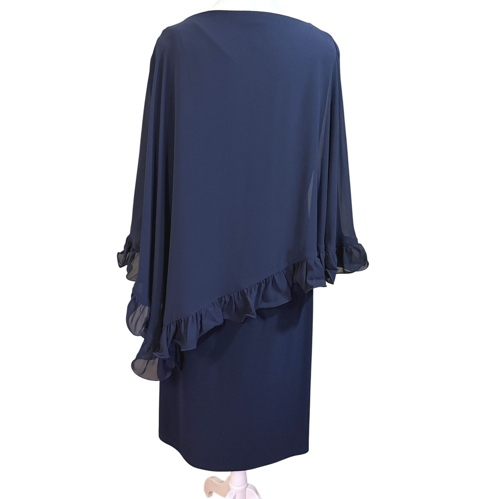 Joseph Ribkoff Cocktail Dress Womens 14 Navy Blue Asymmetrical Ruffle 171246 - Picture 6 of 10